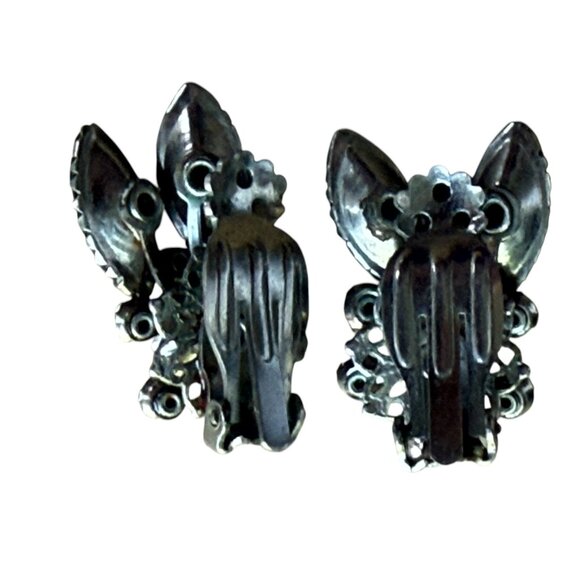 Black Crystal Bunny Clip-On Earrings With AB Crystal Aurora Borealis - Picture 3 of 5